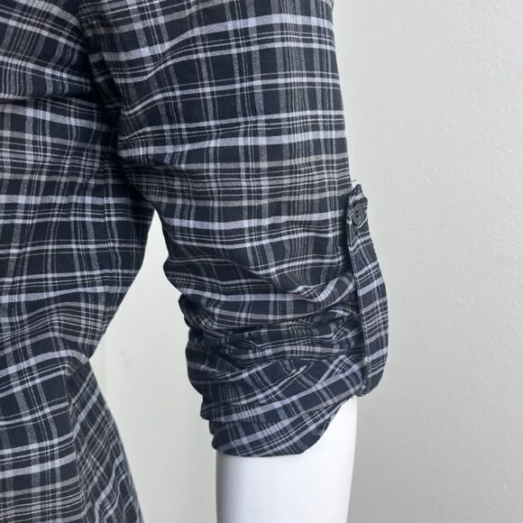 Kenneth Cole Women Size 14 Gray Plaid Cotton Shirt Mini Dress Roll Sleeve Tunic - Picture 4 of 15